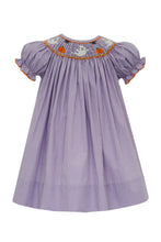 Load image into Gallery viewer, Halloween Purple & White Gingham Smocked Dress - Size 24 months only