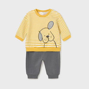 Infant Boy's Knit Track Pant Set - Yellow Stripe Puppy