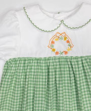 Load image into Gallery viewer, Green Gingham Dress with Wreath Embrodiery