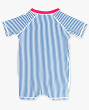 Load image into Gallery viewer, Baby Boys Blue Seersucker S/S One Piece Rash Guard
