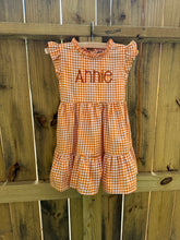 Load image into Gallery viewer, Orange Gingham Ruffle Dress