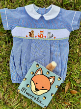 Load image into Gallery viewer, Navy Blue Micro-Check Bubble Smocked with Woodland Friends