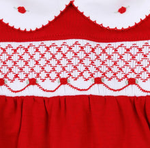 Load image into Gallery viewer, Red & White Smocked S/S Knit Dress