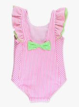 Load image into Gallery viewer, Neon Pink Seersucker Waterfall Swimsuit