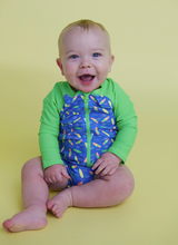 Load image into Gallery viewer, Baby Boys Surfs Up Surfboard S/S One Piece Rash Guard