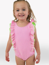 Load image into Gallery viewer, Neon Pink Seersucker Waterfall Swimsuit