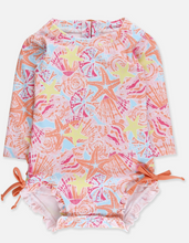 Load image into Gallery viewer, Sunset Seashells L/S One Piece Rash Guard 18-24 only