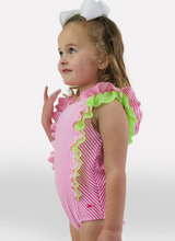 Load image into Gallery viewer, Neon Pink Seersucker Waterfall Swimsuit