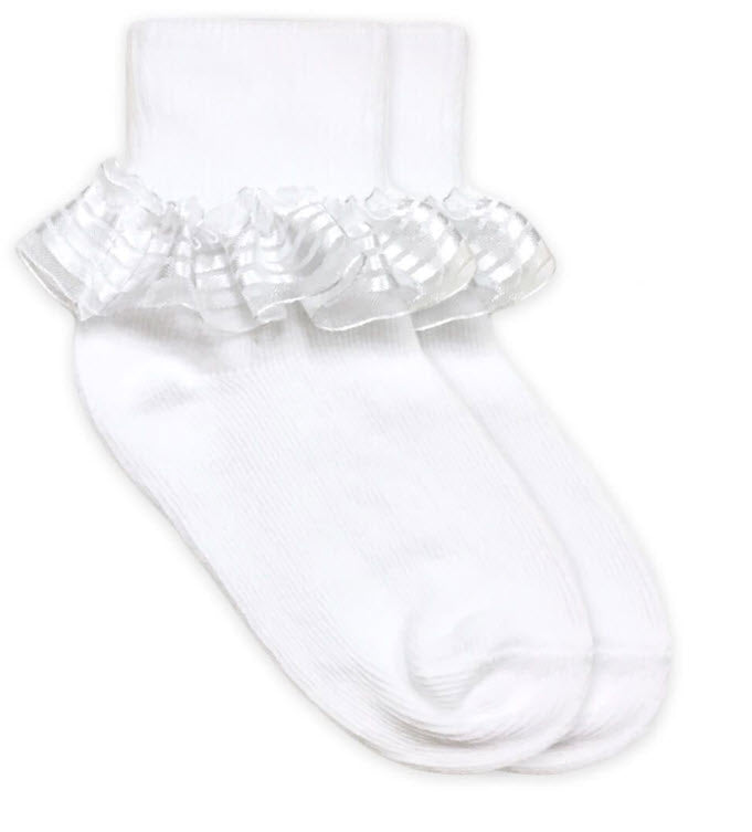 Stripe Lace Turn Cuff Sock - White