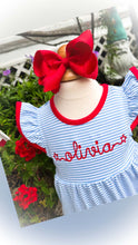 Load image into Gallery viewer, Lucy Bubble - Cornflower/Red Monogram Sample "Olivia"