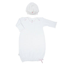 Load image into Gallery viewer, Rosettes White w/ Pink Trim - Gown & Hat Set
