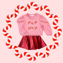 Load image into Gallery viewer, Candy Cane Sequin Shirt & Metallic Red Skirt Set - Last one a 3T