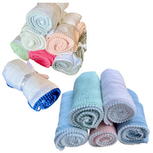 Load image into Gallery viewer, Cotton Muslim Swaddle Blanket w/ Pom-Pom Trim - Assorted styles