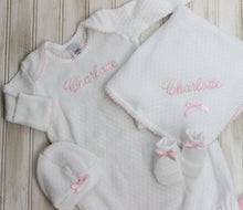 Load image into Gallery viewer, Paty - Receiving Swaddle Blanket - White w/ Pink Trim