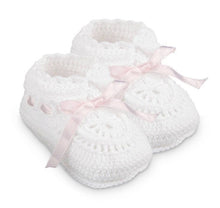 Load image into Gallery viewer, Hand Crochet Bootie with Satin Tie Ribbon