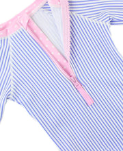 Load image into Gallery viewer, Periwinkle Blue Seersucker LS One Piece Rash Guard