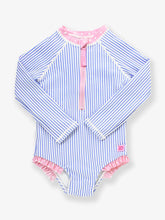 Load image into Gallery viewer, Periwinkle Blue Seersucker LS One Piece Rash Guard