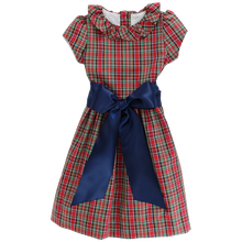 Load image into Gallery viewer, Tartan Plaid Dress with Navy Satin Sash
