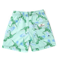 Load image into Gallery viewer, "Surfin' Dinos" Print Swim Trunks