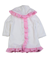Girl's White Terry Swimsuit Cover-up with Pink Seersucker Ruffle Trim