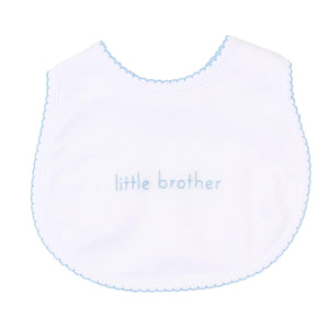 "Little Brother" White & Blue Embroidered Bib