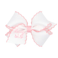 Big Sister Embroidered Moonstitch Bow in Light Pink or Blue