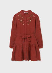 Girl's Embroidered Dress in Cranberry