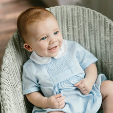 Load image into Gallery viewer, Newborn Boy&#39;s Light Blue Chevron Smocked Bubble by Feltman Brothers
