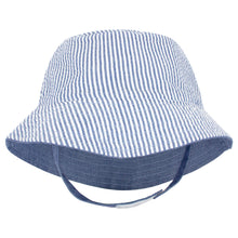 Load image into Gallery viewer, Boy's Reversible Seersucker Sun Hat in Navy Seersucker/Chambray Blue