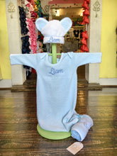 Load image into Gallery viewer, Paty L/S Knit Baby Lap Shoulder Gown - Blue w/Blue Trim