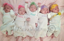 Load image into Gallery viewer, Paty L/S Knit Baby Lap Shoulder Gown - White w/Pink Trim