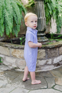 Boy's Polo Romper - Blue & White Stripe