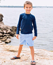 Load image into Gallery viewer, Boy&#39;s Swim Trunks - Blue Gingham
