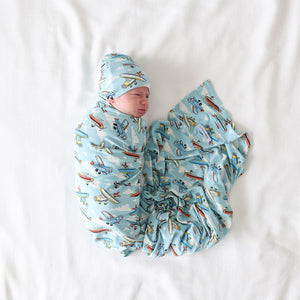 Posh Planes Swaddle & Beanie Set