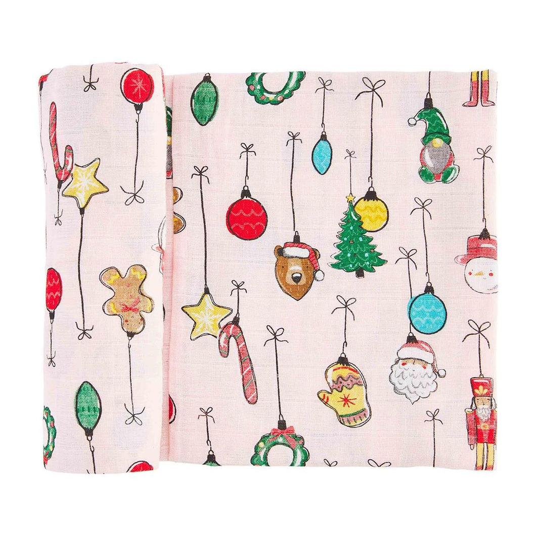 Pink Christmas Ornament Swaddle Blanket