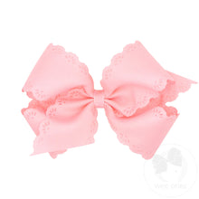 Load image into Gallery viewer, Grosgrain  Hair Bow Floral Eyelet Embossed Edge - Small King
