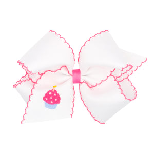 Birthday Girl Hair Bow - Moonstich Edge w/ Embroidered Motif