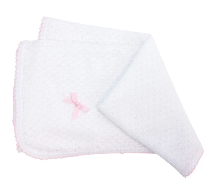 Paty - Receiving Swaddle Blanket - White w/ Pink Trim