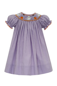 Halloween Purple & White Gingham Smocked Dress