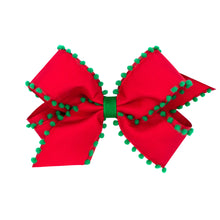 Load image into Gallery viewer, Holiday Pom-Pom Edge Grosgrain Overlay Bow
