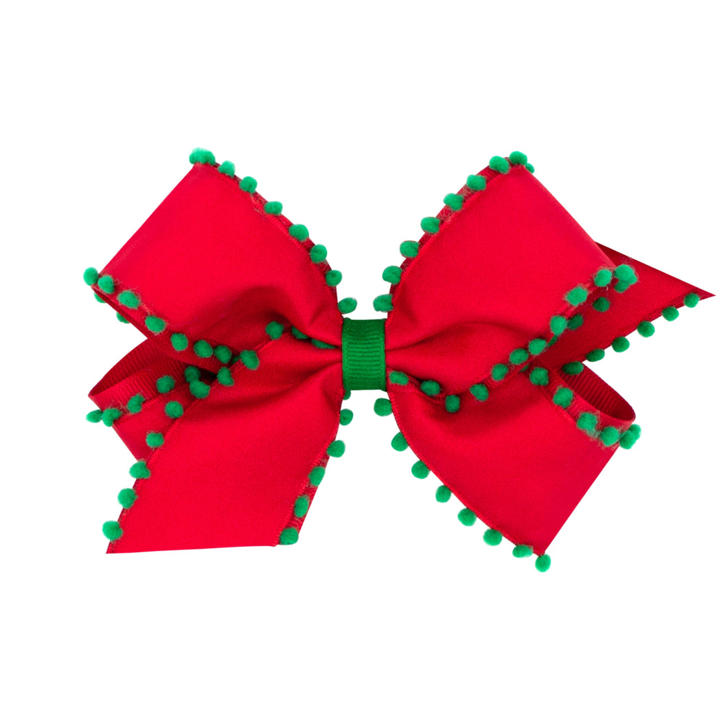 Holiday Pom-Pom Edge Grosgrain Overlay Bow