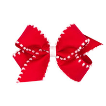 Load image into Gallery viewer, Holiday Pom-Pom Edge Grosgrain Overlay Bow
