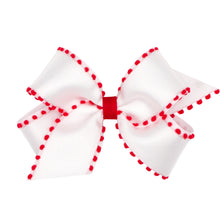 Load image into Gallery viewer, Holiday Pom-Pom Edge Grosgrain Overlay Bow
