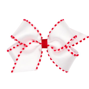 Holiday Pom-Pom Edge Grosgrain Overlay Bow