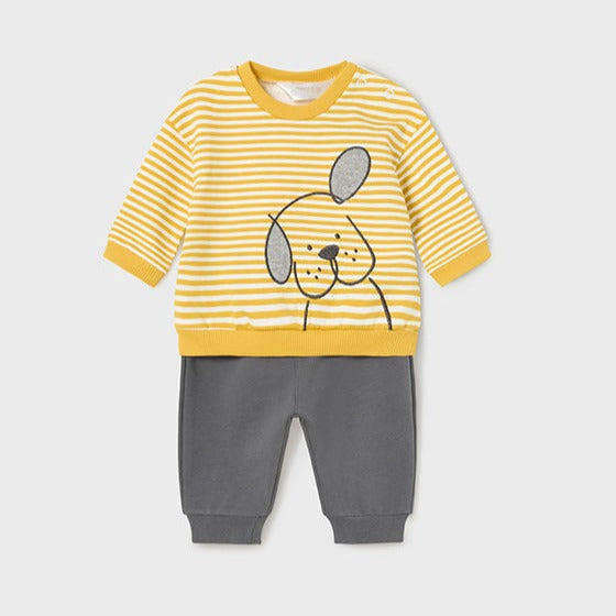 Infant Boy's Knit Track Pant Set - Yellow Stripe Puppy