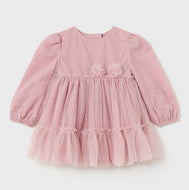 Infant Girl's Chiffon & Swiss Dot Dress in Rose Pink