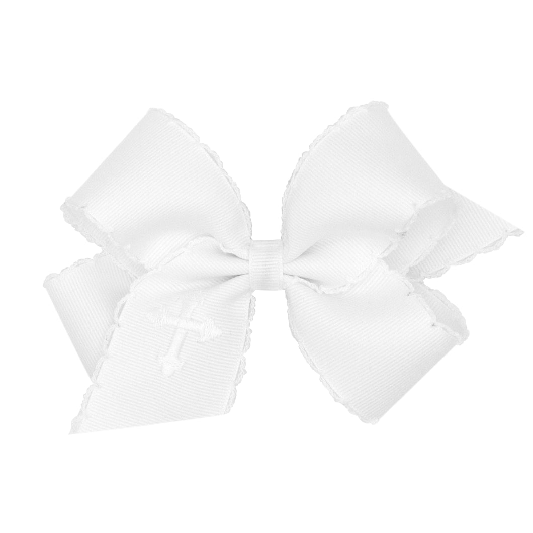 Cross embroidered Moonstitch Edge hairbow