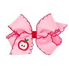 Load image into Gallery viewer, Medium Apple Embroidered Grosgrain Hairbow w/ Moonstitch Edge
