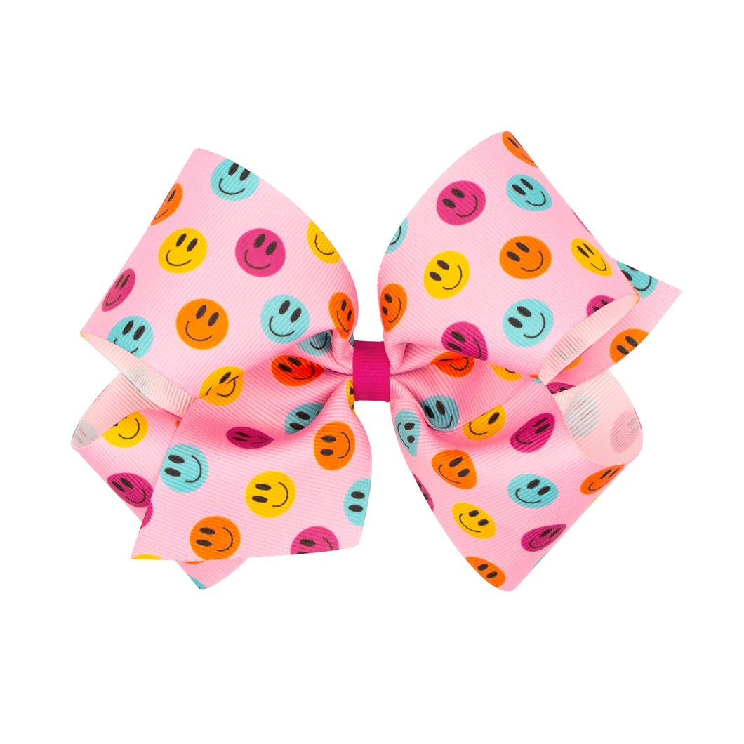 King Printed Smiley Face Grosgrain Bow
