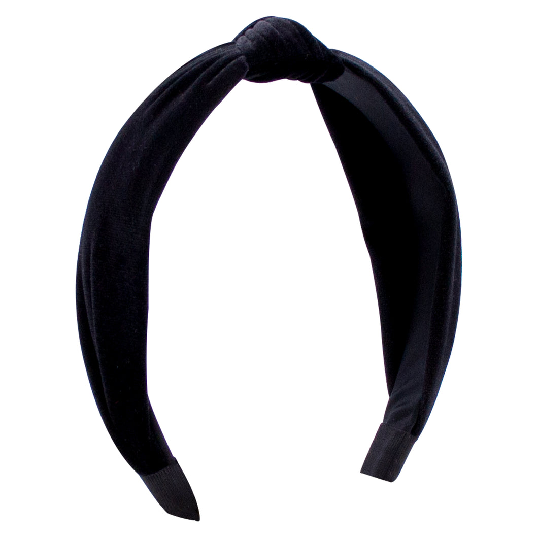 Velvet Wrapped Headband w/ Knot - Black